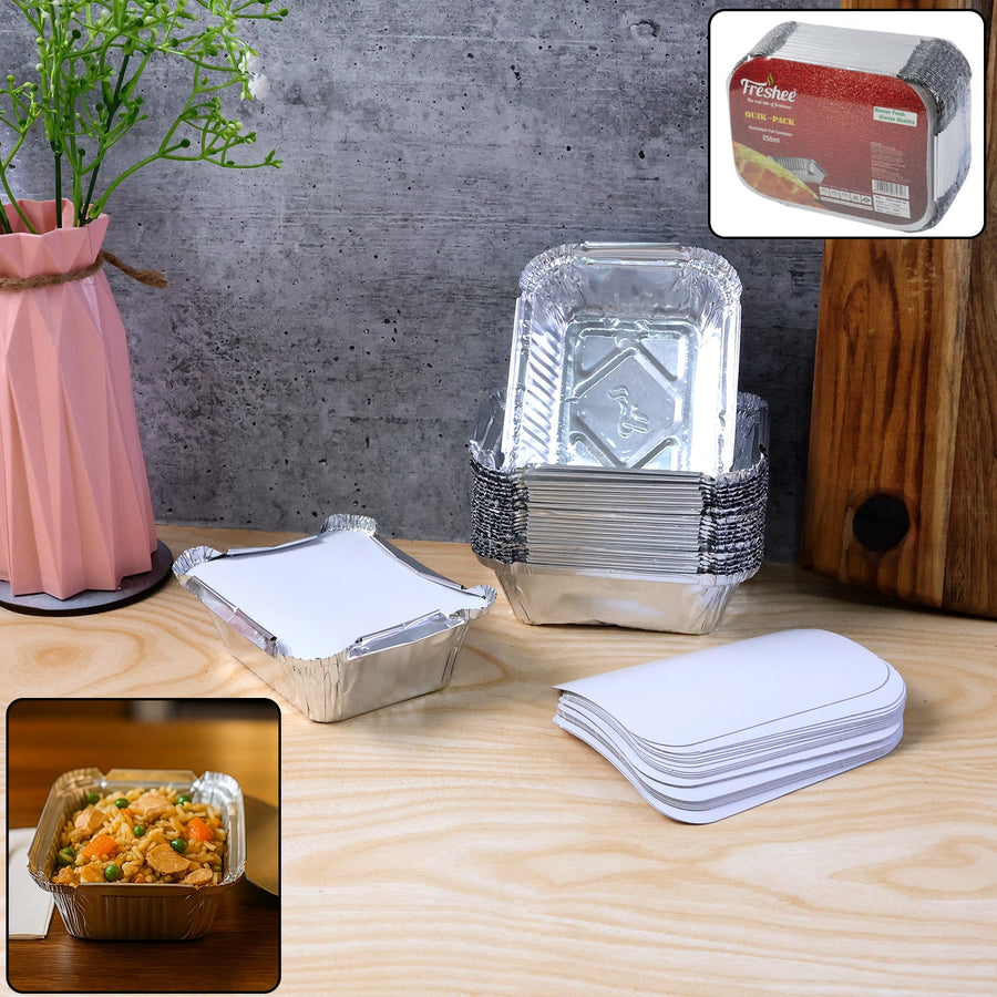250 ml Disposable Aluminium Food Containers with Lids – Leak-Resistant Pack of 25