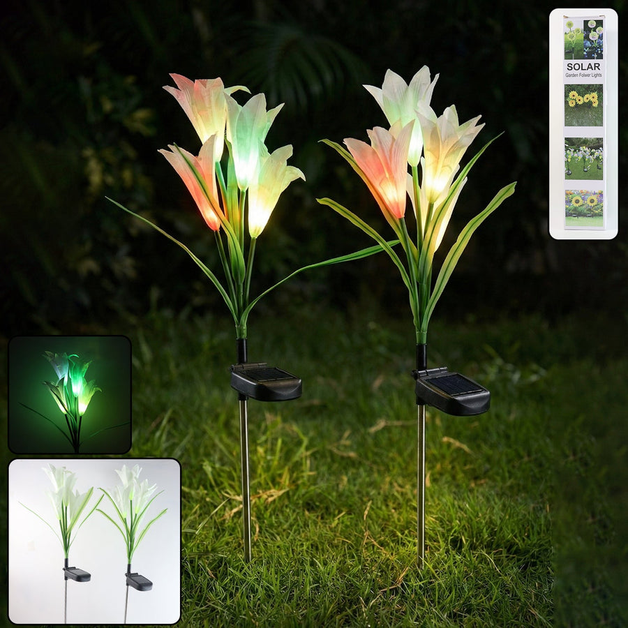 Solar Garden Flower Lights – Set of 2 Vibrant Multicolour LEDs