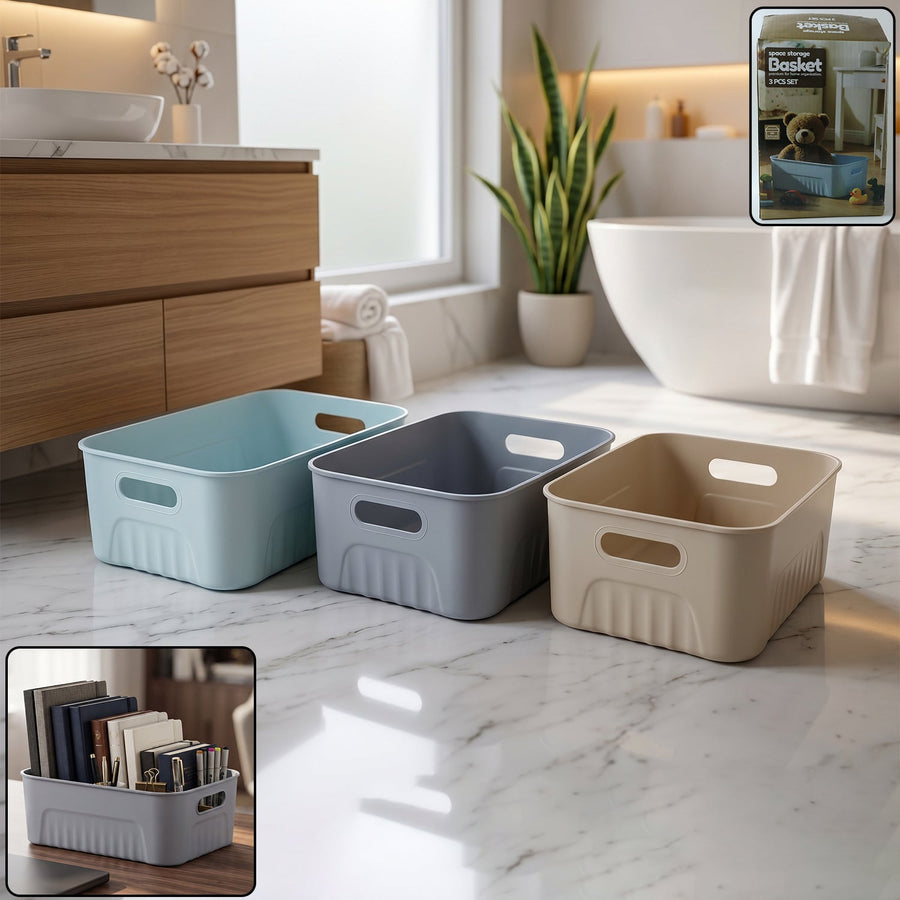 Multipurpose Storage Basket Set – 3 Plastic Organizer Bins