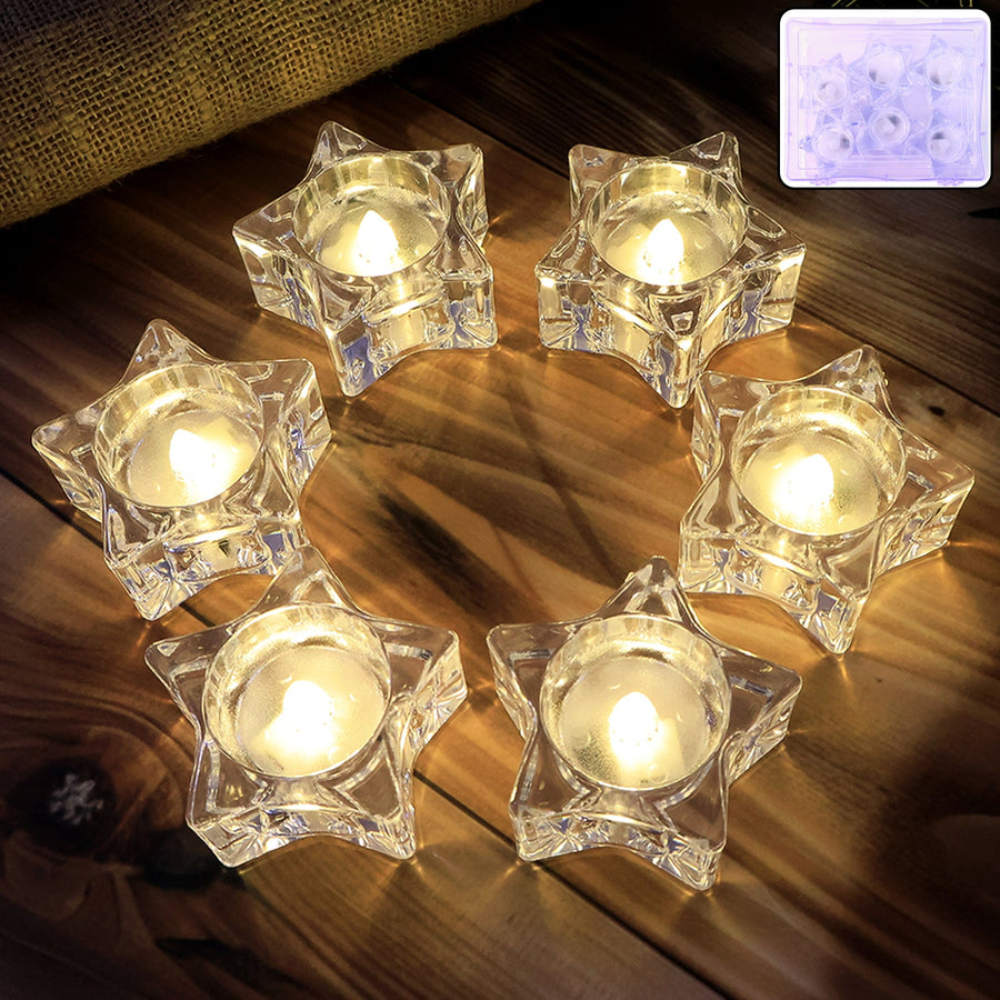 Star-Shaped LED Candles – Flameless Battery-Operated Set of 6