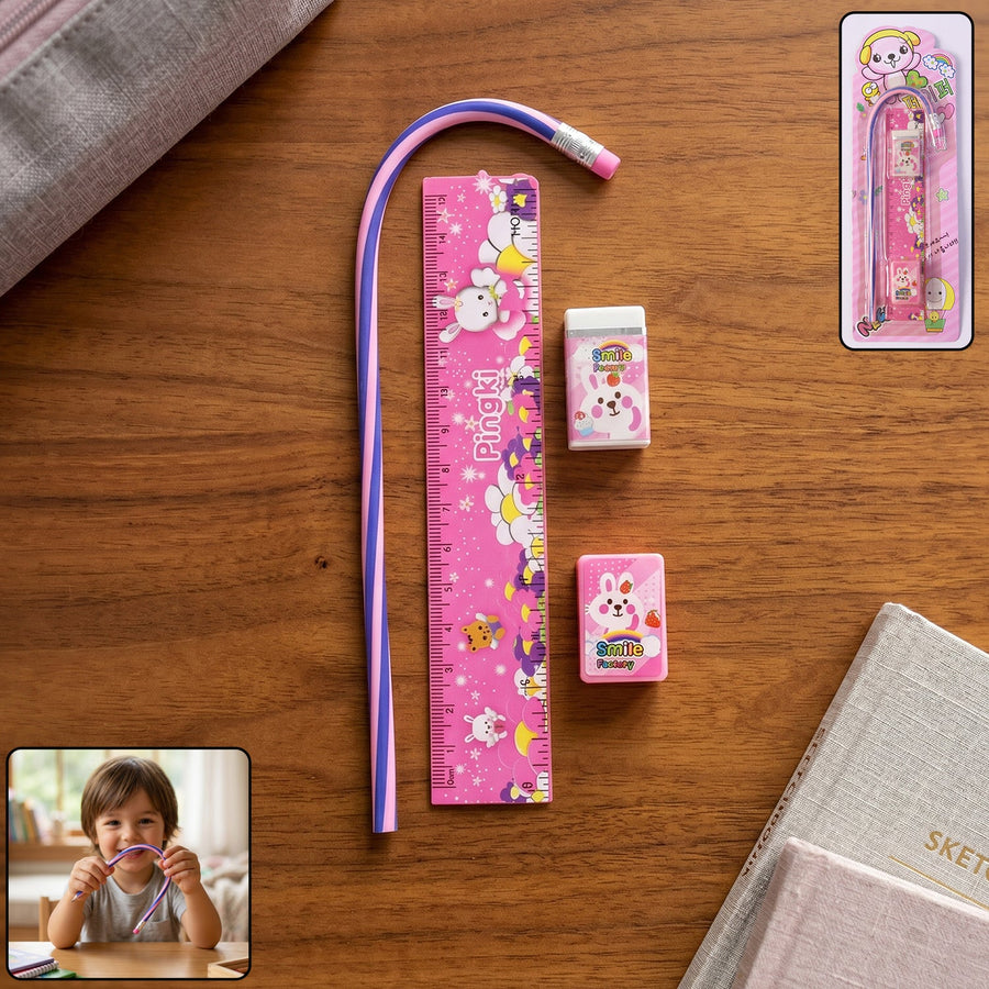 Pink Kids Stationery Set – 4-in-1 School Essentials