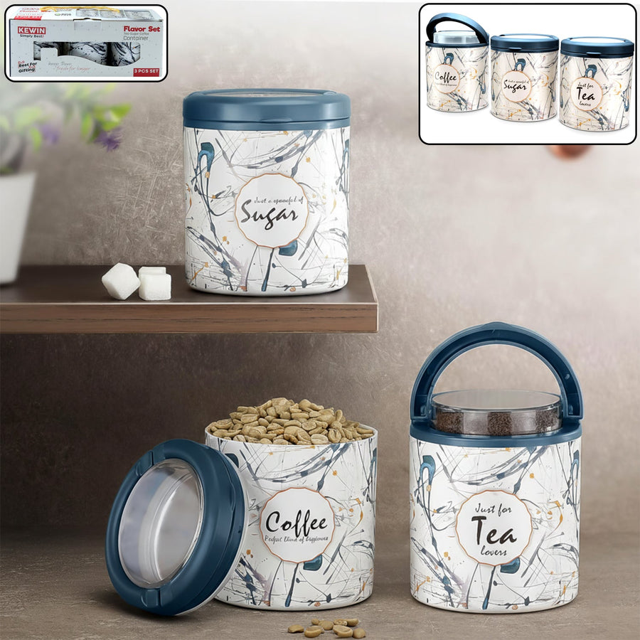 Plastic Tea Coffee Sugar Storage Set – Airtight & Stylish 3 Pc