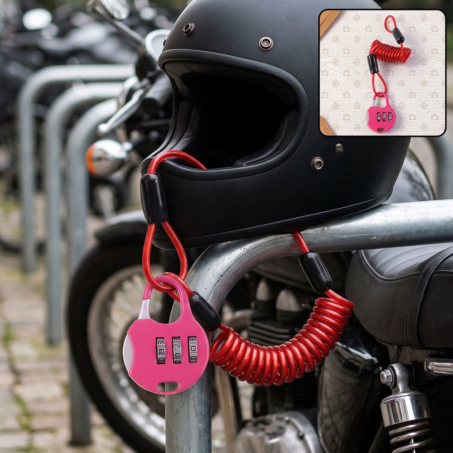 3 Digit Combination Helmet Cable Lock with Coiled Wire for Travel Safety (1 Pc)