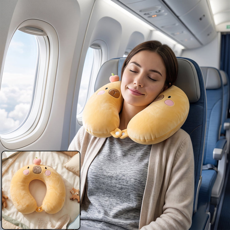 U-Shaped Travel Neck Pillow, Cute Capybara Soft Plush Pillow for Kids (1 Pc)