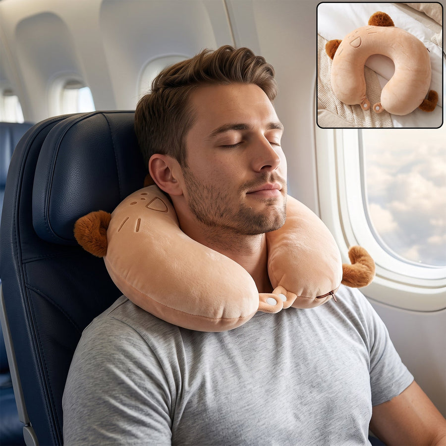 U-Shaped Travel Neck Pillow, Cute Cat Soft Plush Pillow with Ears (1 Pc)