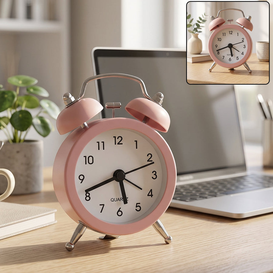 Mini Twin Bell Analog Alarm Clock Vintage Table Desk Loud Ringer (1 Pc)