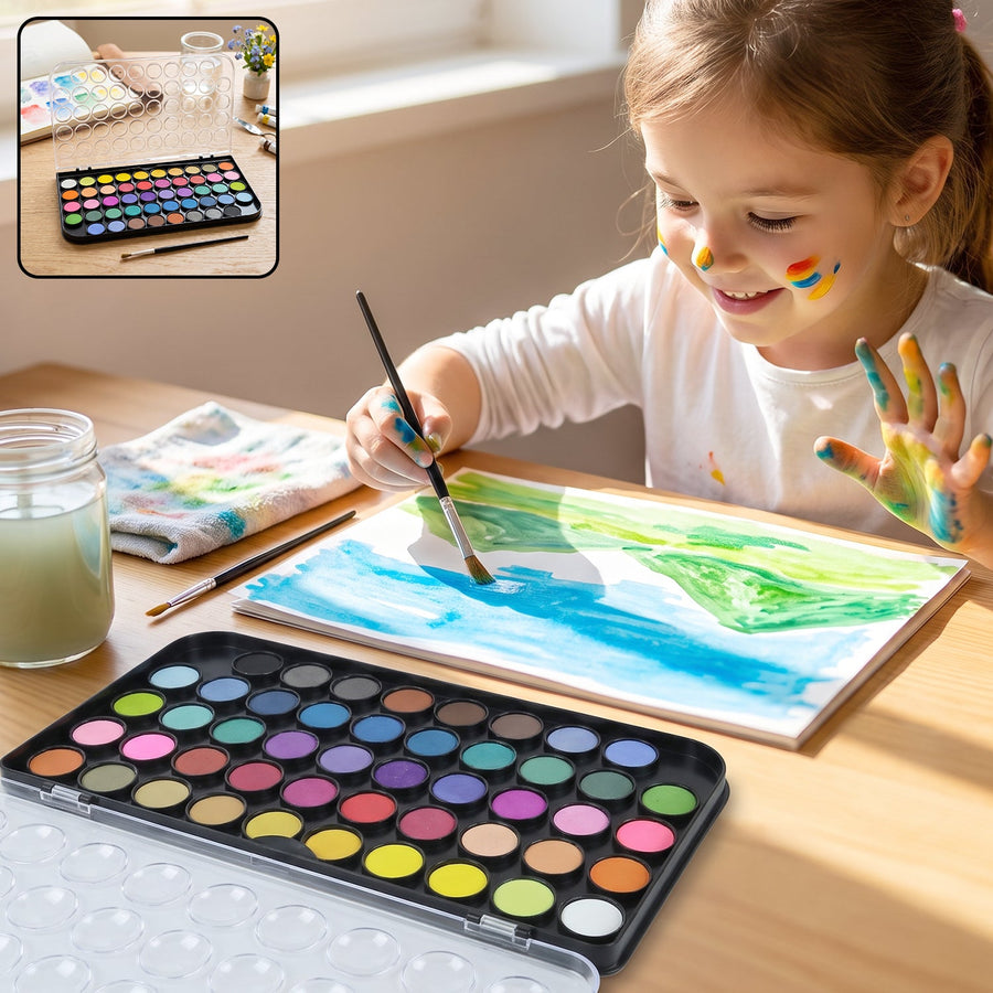 48 Color Solid Watercolor Palette Set with Brush for Art Painting (1 Set)