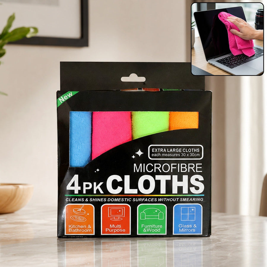Microfibre Cleaning Cloth Set 30x30 cm for Home Kitchen and Glass (4 Pc Set)