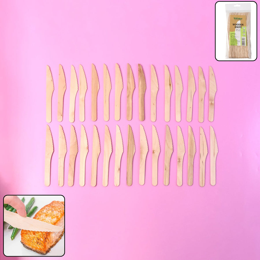 Wooden Knife – 165mm Smooth, Eco-Friendly Cutlery 30 Pcs Pack