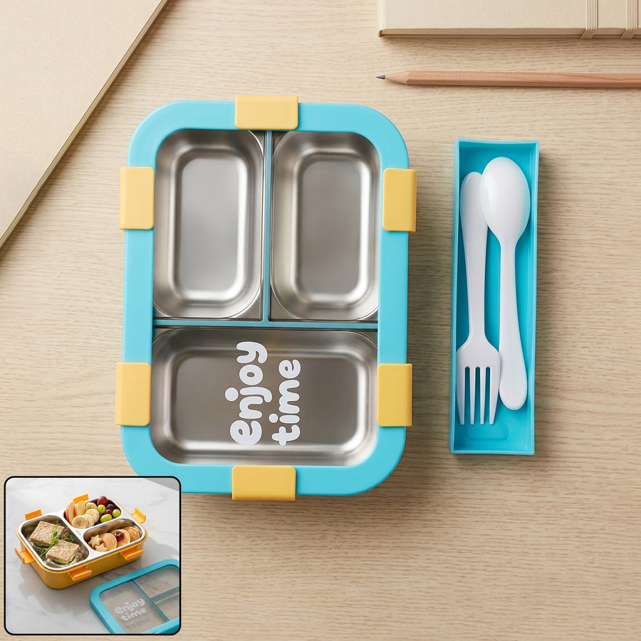 Airtight 3 Compartment Stainless Steel Lunch Box – Food Organiser