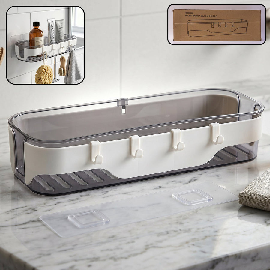 Bathroom Wall Shelf – Space-Saving with Hooks & Modern Design