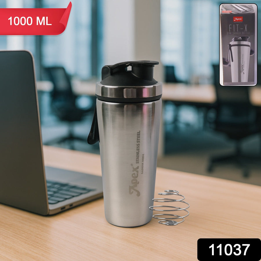 Stainless Steel Gym Shaker Bottle – 1000ml Leak-Resistant Flip Lid