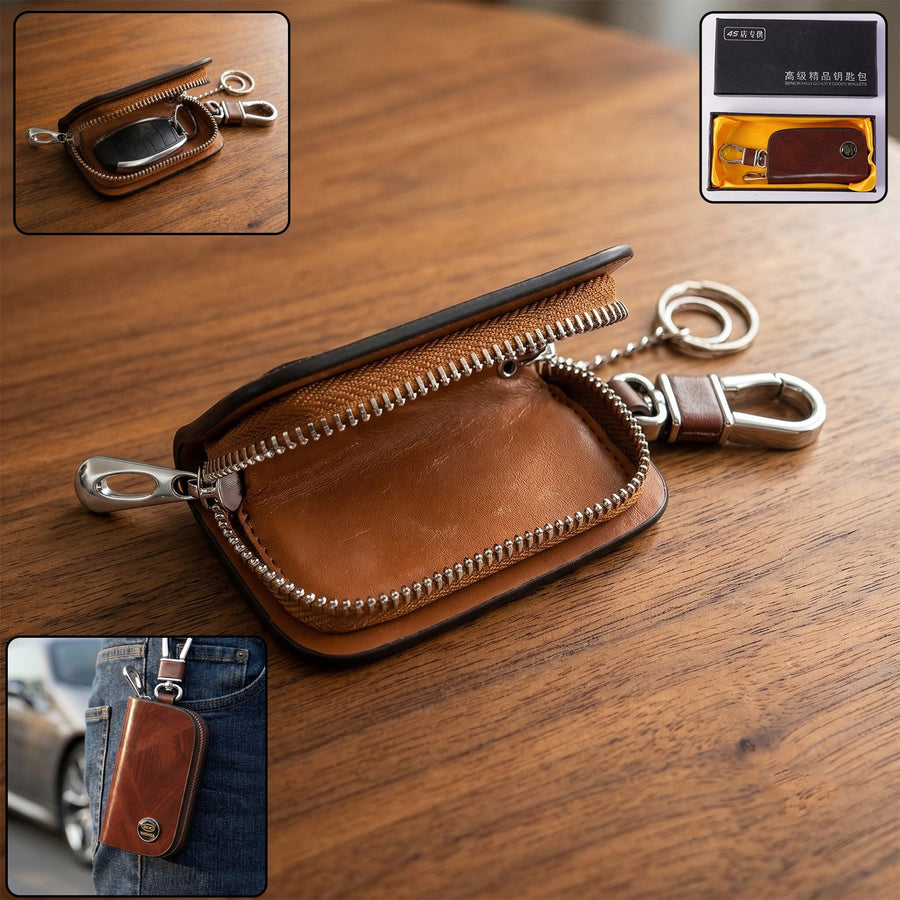 Leather Car Key Case – Compact & Stylish with Secure Closure