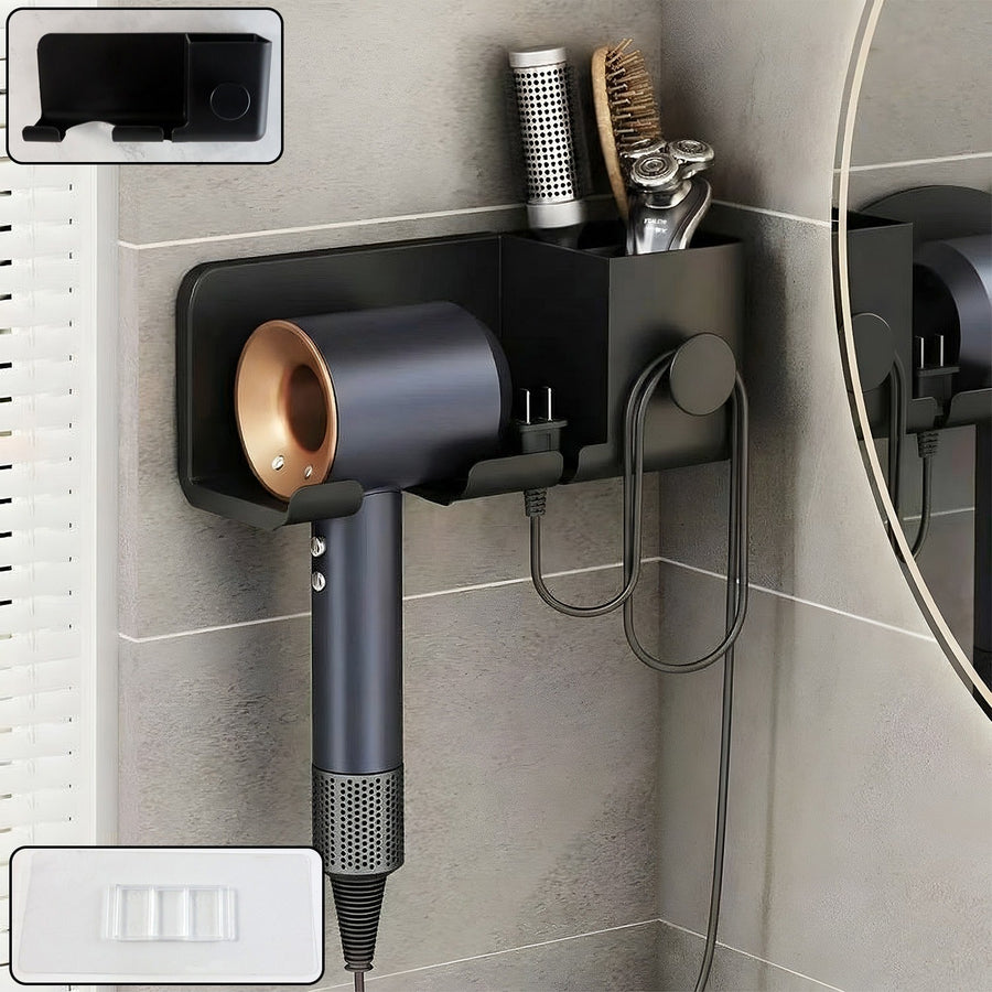 Wall Mounted Hair Dryer Holder – Space-Saving Organizer Shelf & Hook