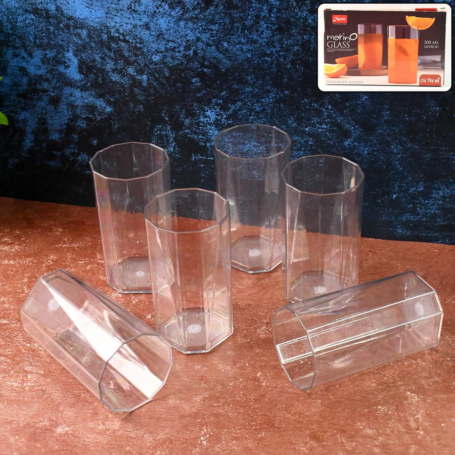 Unbreakable Plastic Drinking Glasses – Set of 6 Clear Tumblers 300ml