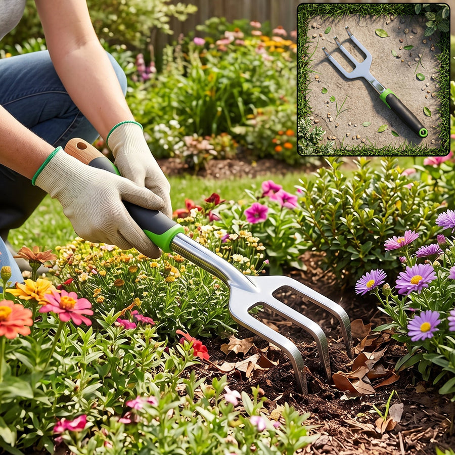 3 Prong Garden Hand Cultivator Fork Stainless Steel Tool Ergonomic Handle (1 Pc)