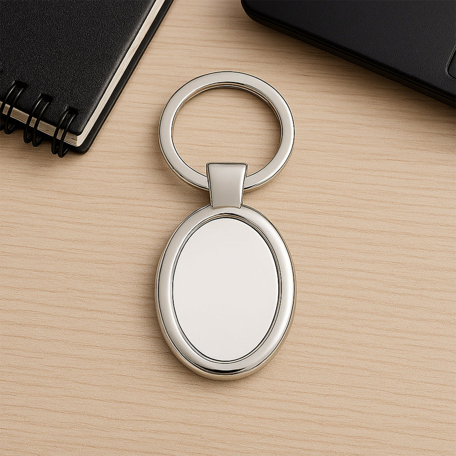 Oval Shape Metal Keychain – Durable Stylish Chrome Finish