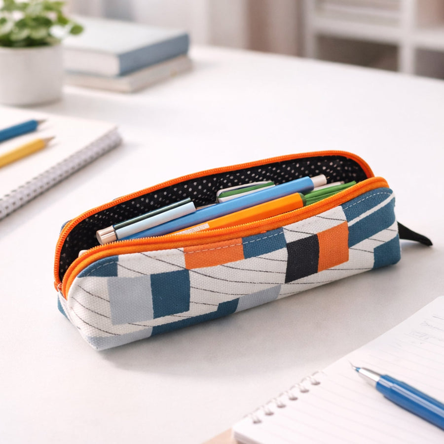 Designer Fabric Zipper Pencil Pouch – Compact & Stylish Organizer