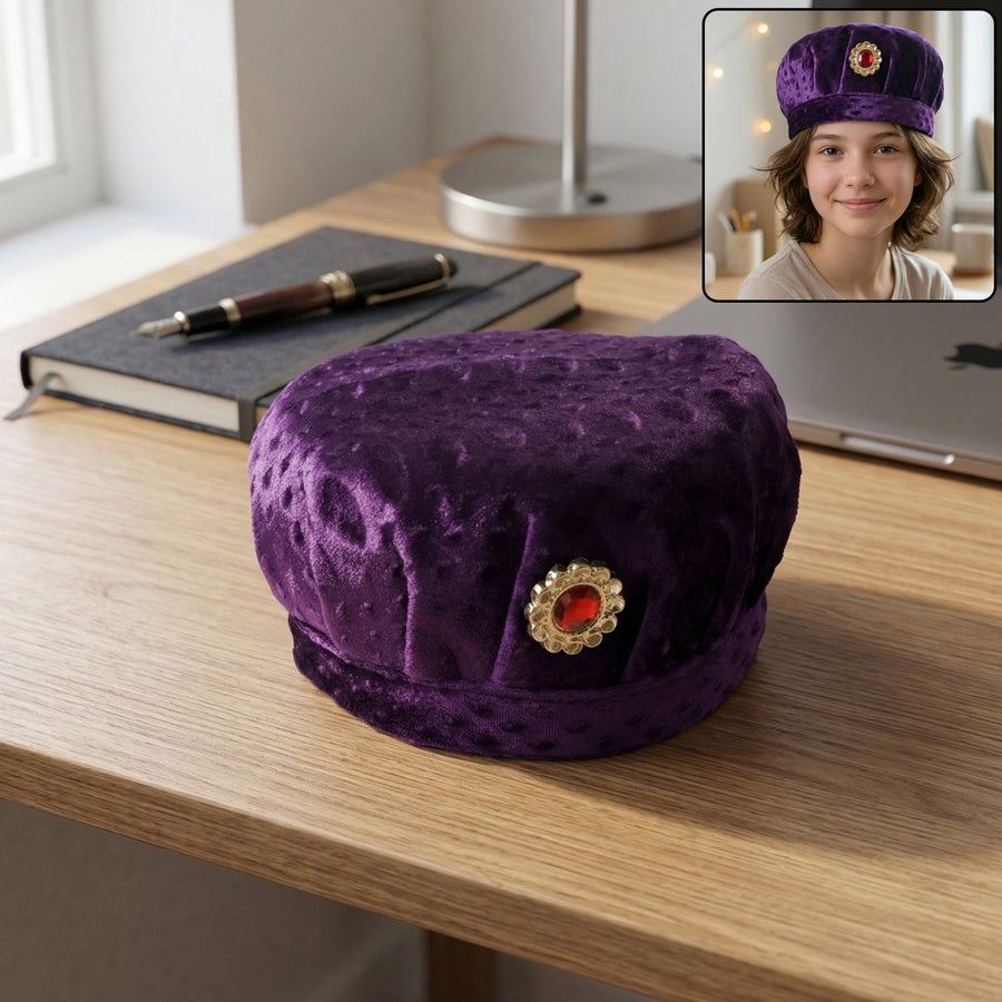 Velvet Boys Cap – Elegant Festive Headwear with Stone Brooch