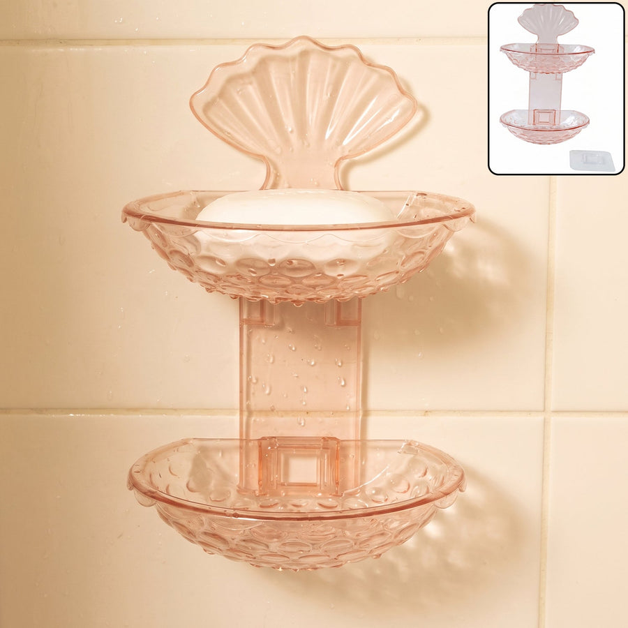 2 In 1 Double Layer Plastic Soap Dish Holder Wall Mounted Self Adhesive (1 Pc)