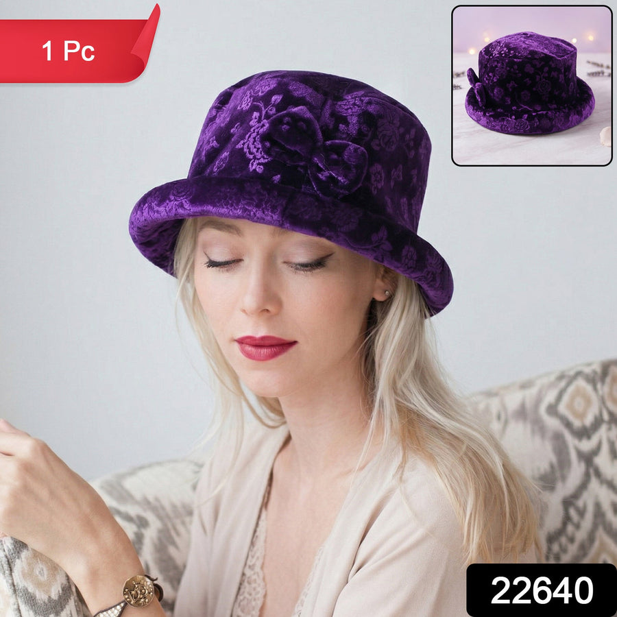 Velvet Floral Bucket Hat – Elegant Winter Accessory for Women